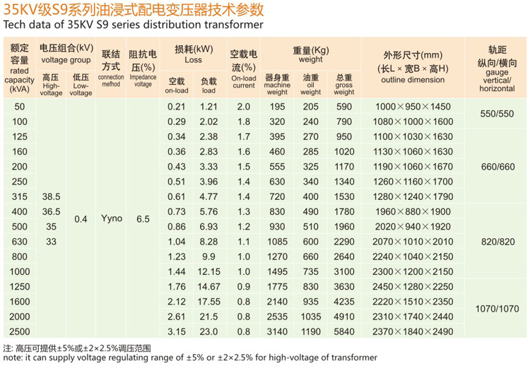 35KV级S9油浸式电力变压器