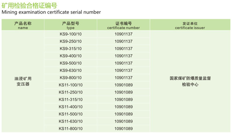 KS9、KS11油浸式矿用变压器